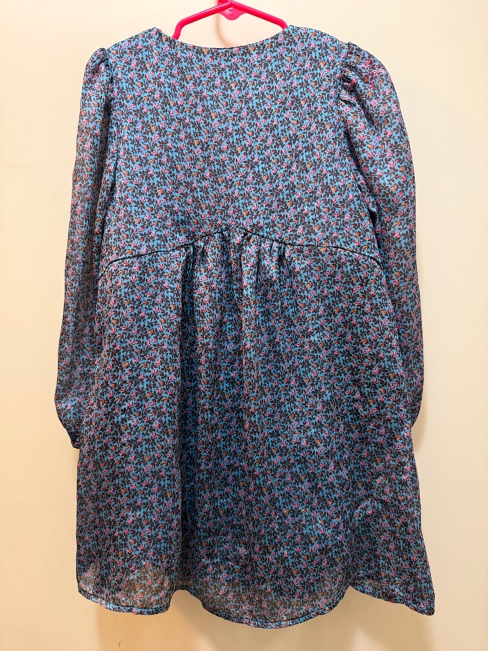 Zara Blue Floral Button-Front Silky Dress Lined Underneath - Picture 8 of 8